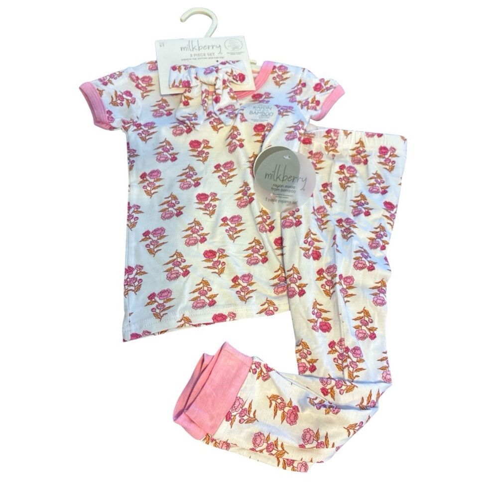 Milkberry toddler girl 3 piece set Pink Floral bamboo Kids Pajamas size 3T new